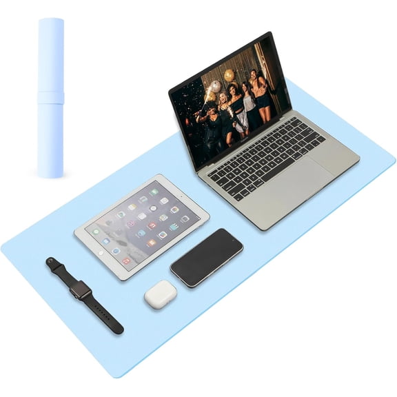 Large Office Leather Desk Mat Large Mouse Keyboard Pad Desktop Protector 31.5×15.7 in Light Blue