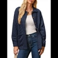 thumbnail image 2 of Chaqueta Acolchada Informal para Mujer, Camisa de Larga con Cuello Abotonado, Chaqueta de Otoño con Bolsillos Azul Oscuro M, 2 of 8