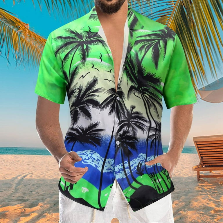 B91xZ Shirts for Men Men's Summer Fashion Shirt Leisure Seaside Beach Short  Sleeve Printed Shirt Loose Top Blouse Mens Shirts Dark Blue,Size 3XL 