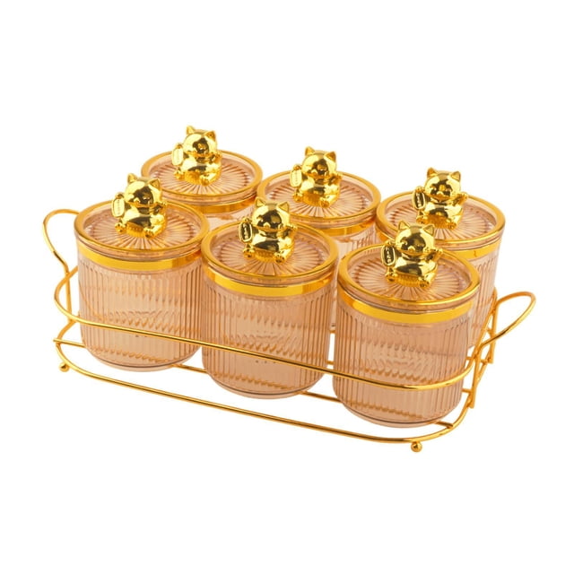 simhoa Kitchen Spice Jars 6 Grids with Tray Divided Nut Jars for Home Party Kitchen Amber Gold