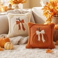 thumbnail image 6 of MYUNNIL Halloween Pumpkin Throw Pillow Cover, Soft 3D Fall Pumpkin Embroidery Plush Velvet Couch Cushion, Farmhouse Seasonal Home Decor for Sofa Bedroom Patio Office, 18 x 18", 6 of 8