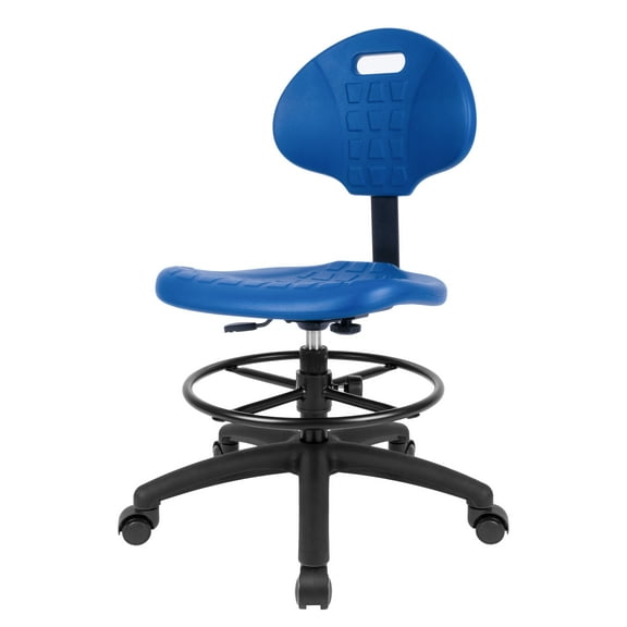 TAKE UR SEAT Deluxe Polyurethane Drafting Lab Stool Chair, 18" Adjustable Footring, 8" Adjustable Height, 450 lbs seat Capacity, Heavy Duty, Blue (Self-Braking)