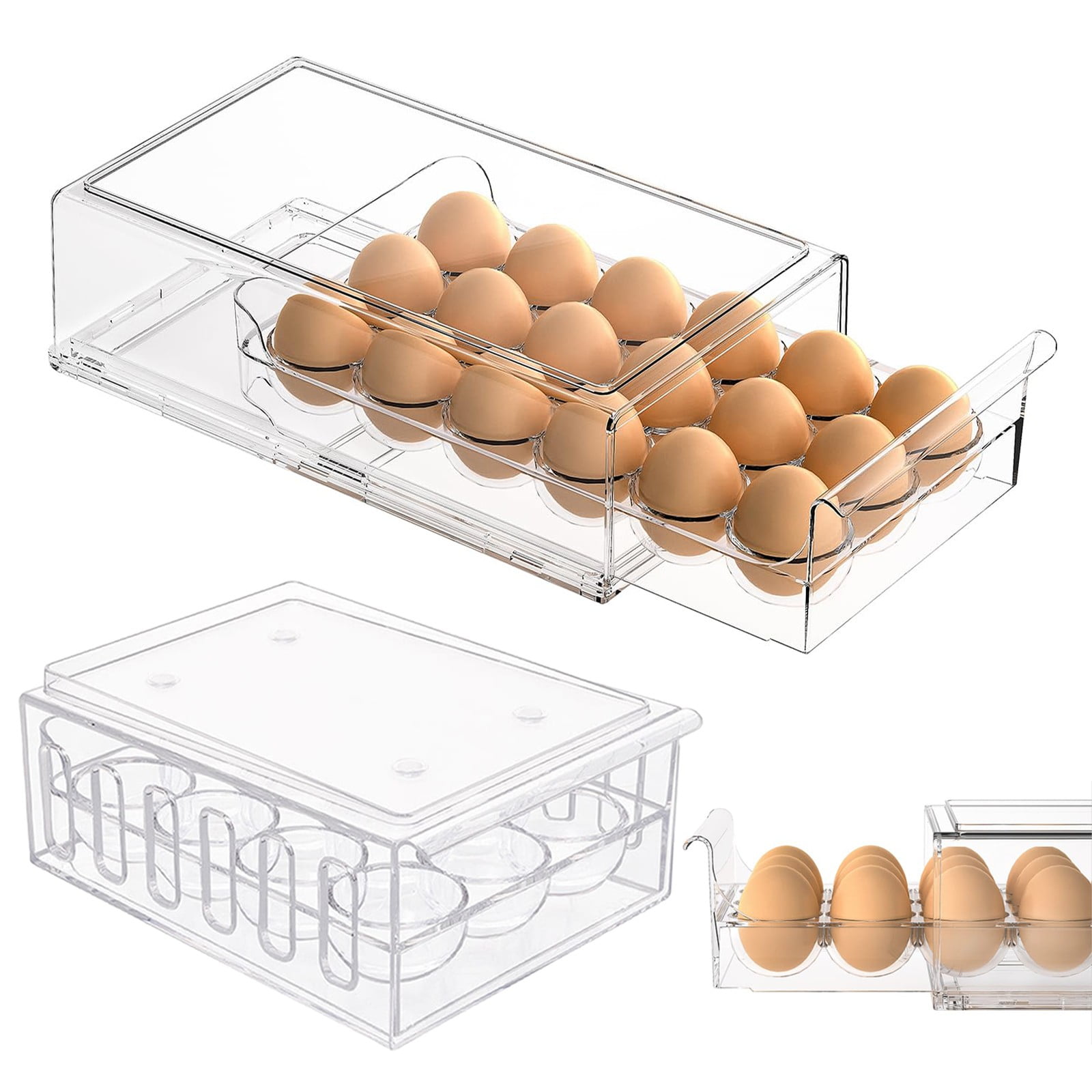 Kingtowag Stackable 12/18 Egg Holder for Fridge, Transparent Egg Dispenser Refrigerator Organizer, Large Inventory, Large Inventory