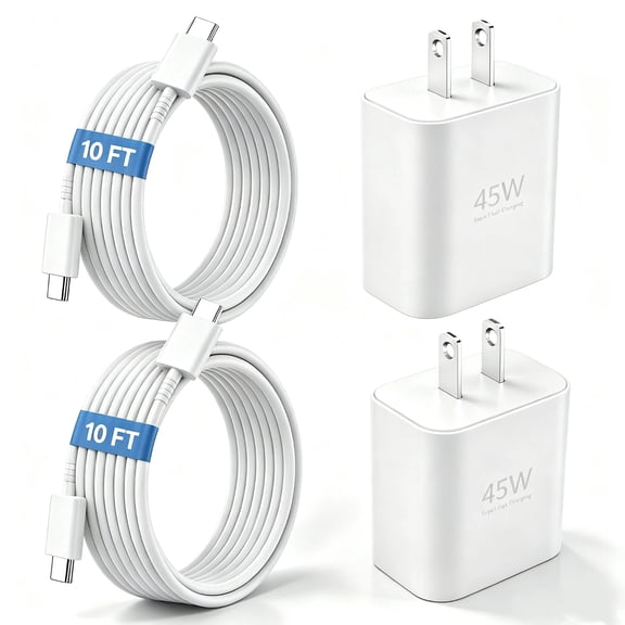 45W Samsung Super Fast Charger 2 Pack, USB-C Wall Charger Block with 10FT Long Type C Fast Charging Cable Cord Compatible with Samsung Galaxy S26 S26 Ultra S25 S25 Ultra S24 S23 All Android Phones