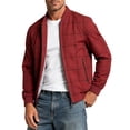thumbnail image 4 of Smsaxvxz Men's Zip Up Bomber Jackets Casual Plaid Lightweight Collared Coat Business Casual Versatile Spring Fall Jacket Red M, 4 of 4