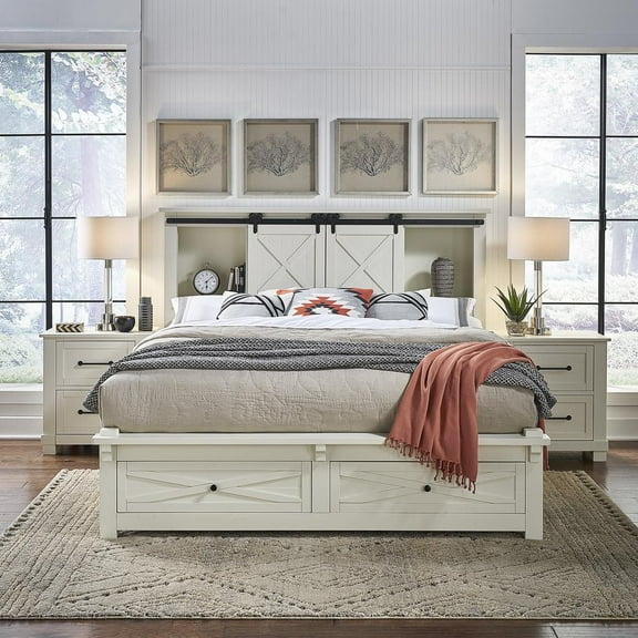 A-America Sun Valley Farmhouse Solid Pine Wood Queen Storage Bed in White