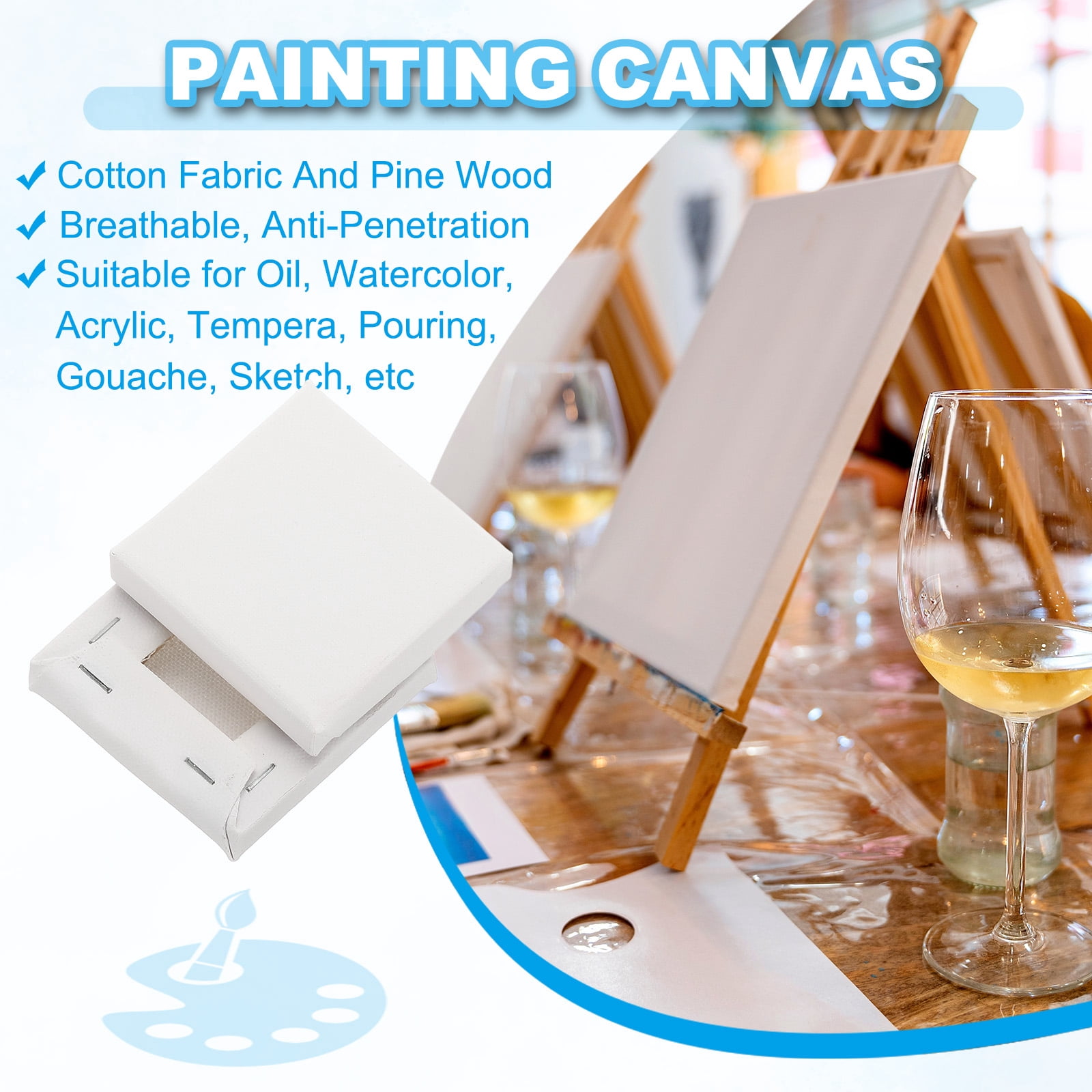 Uxcell Canvas for Painting, 6 Pack 4x4" 5x5" 6x6" Blank Cotton Canvas for Various Paints
