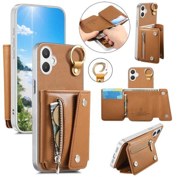 Decase Wallet Cover for Samsung Galaxy A07 with Zipper Pocket Card Holders Cash Slot Magnetic Kickstand Metal Buckle PU Leather Case, Brown
