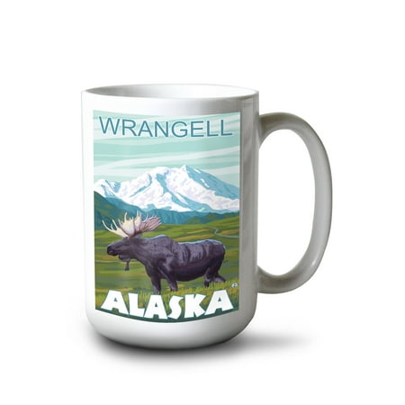 

15 fl oz Ceramic Mug Moose Scene Wrangell Alaska Dishwasher & Microwave Safe