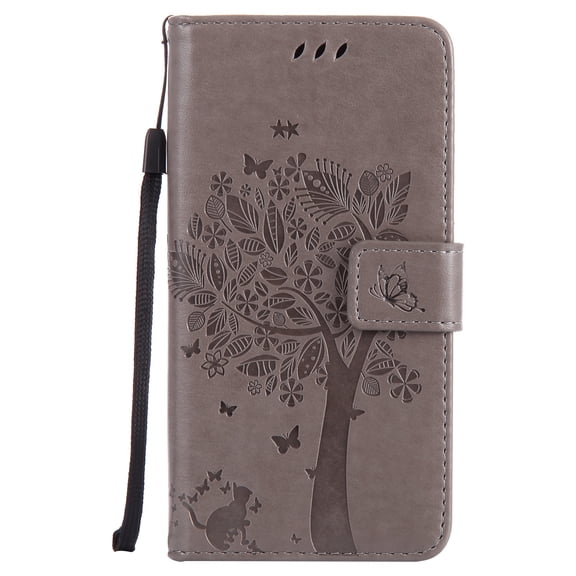 Samsung Galaxy J5 Case 2017 (Not for J5 Prime), Allytech [Embossed Cat & Tree] PU Leather Wallet Case Folio Flip Kickstand Cover with Card Slots for Samsung Galaxy J5 2017 Release, Gray