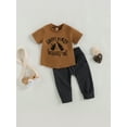 thumbnail image 4 of Yunliwuli Baby Boys Pants Set, Short Sleeve Crew Neck Letters Print T-shirt with Pants Summer Outfit, 4 of 10