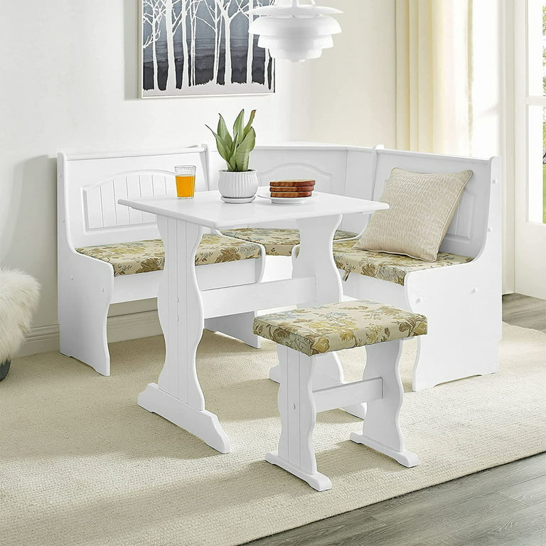 MUSEHOMEINC Traditional 3 Piece Solid Wood Nook Dining Table Set w/Bench, Nature - 27.56 x 27.56 x 29.57 inches