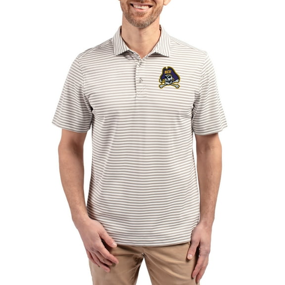 Men's Cutter & Buck  Gray ECU Pirates Virtue Eco Pique Stripe Recycled DryTec Polo