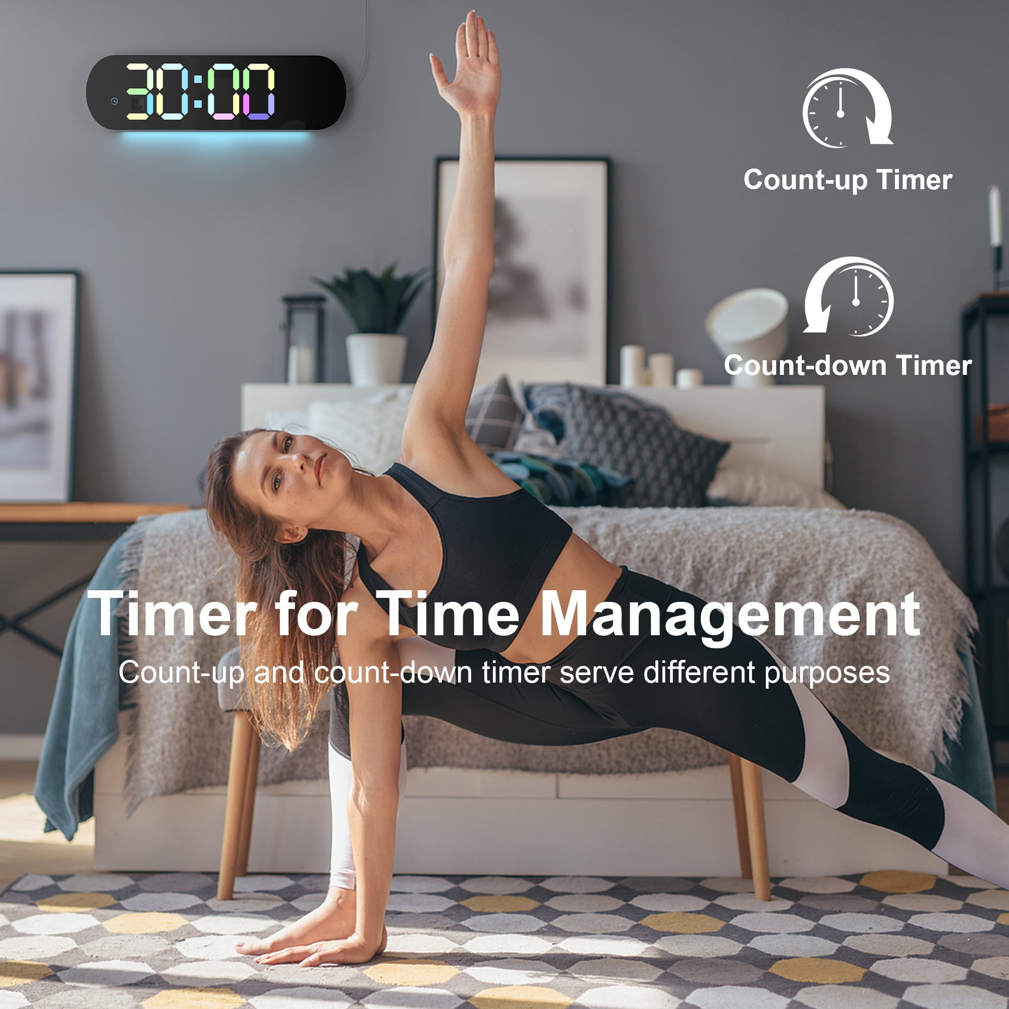 Hansang Digital Wall Clock with Remote Control, Auto-Dimming and 9 Colors, The Large Digital Clock Features a 13.7-In Wide Display
