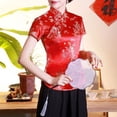thumbnail image 2 of Going Out Tops for Women Chinese Cheongsam Short Sleeve Darin Collar Print Crop Tops for Women,Red,6XL, 2 of 4