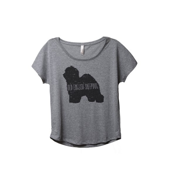 Thread Tank Old English Sheepdog Dog Silhouette Women's Relaxed Slouchy Dolman T-Shirt Tee Heather Grey Small