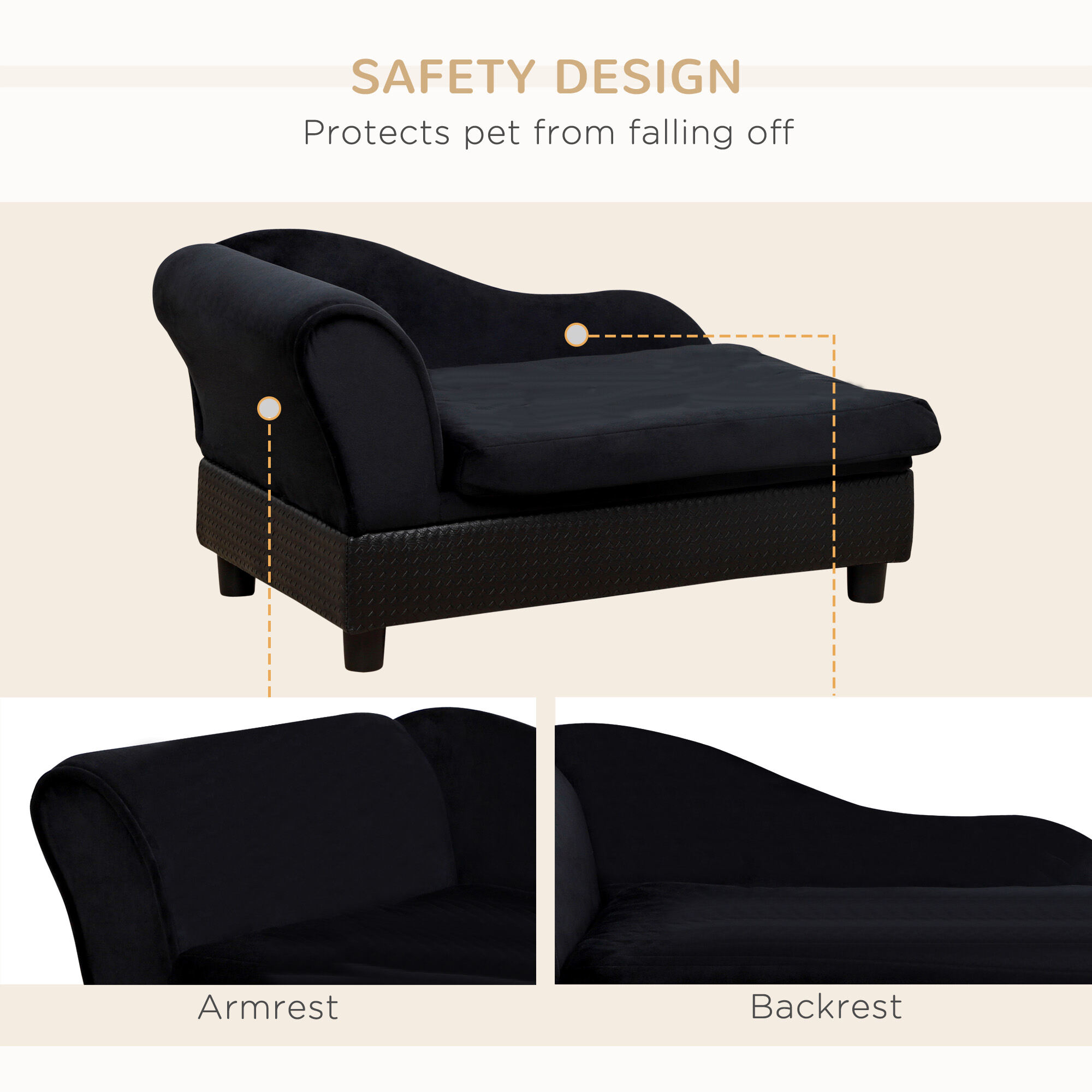 Orthopedic Dog Bed, Pet Sofa Dog Sofa for Small Dogs with Storage, Black, Black Dog Bed,Foam,Polyester,Wood Cat Bed, Pet Supplies Pet Beds & Furniture