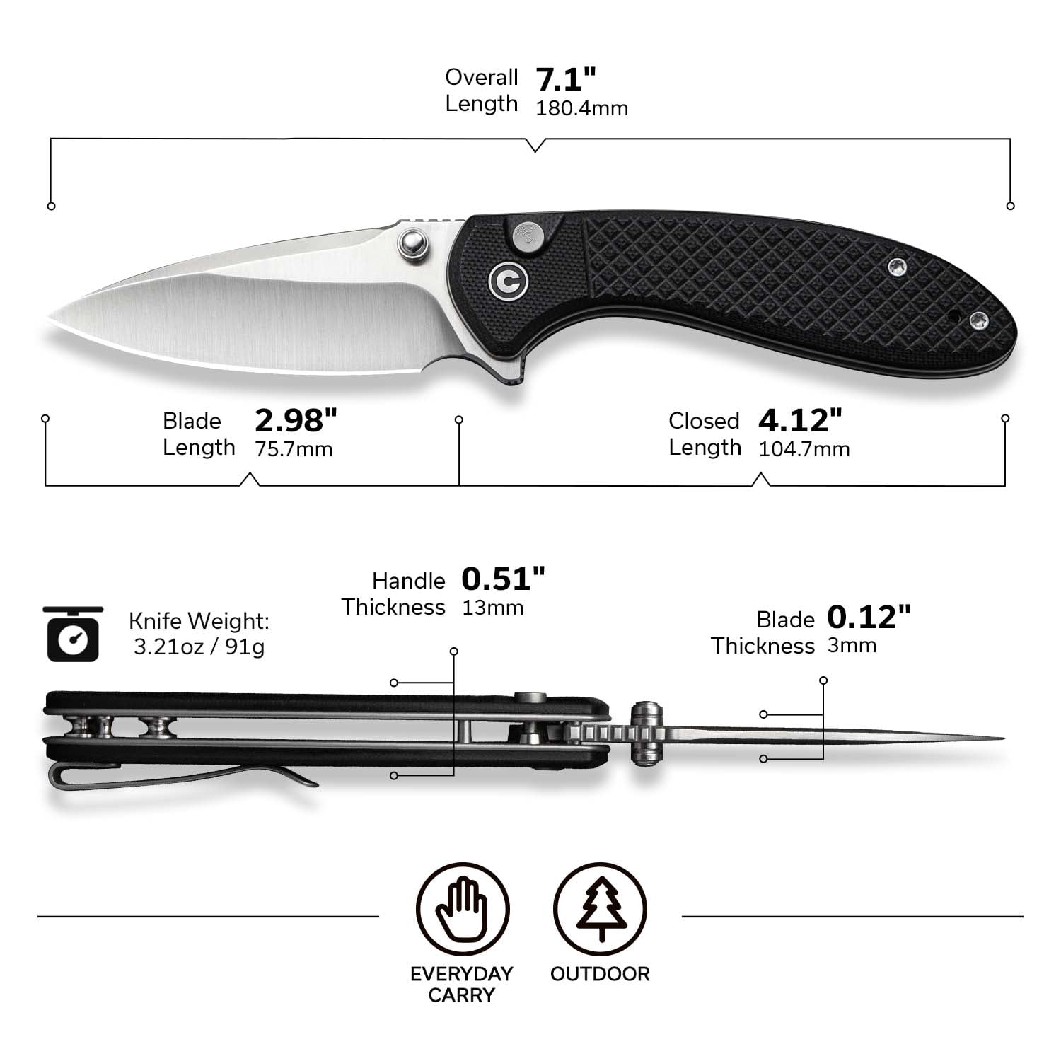 CIVIVI Faeger Pocket Folding Knife with 2.98" 14C28N Blade and Milled OD Green G10 Handle C24031-1