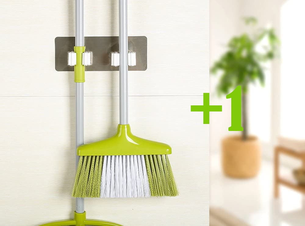 2 Pack Mop Broom Holder, Wall Mounted Broom Clip Mop Grippers, Self