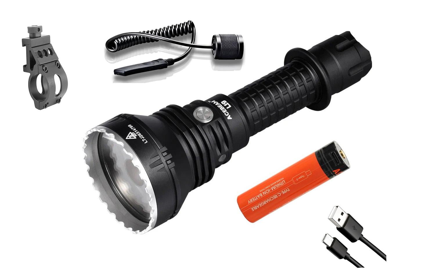 Lampe Torche ACEbeam L19 LED Blanc - 1650 Lumens, Portée 1300m, Avec Batterie 21700 Rechargeable USB