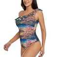 thumbnail image 2 of Easygdp Cherry Blossoms Women's One Shoulder Ruffle Monokini Bathing Suits with Removable Chest Pad, Quick Drying - Small, 2 of 8