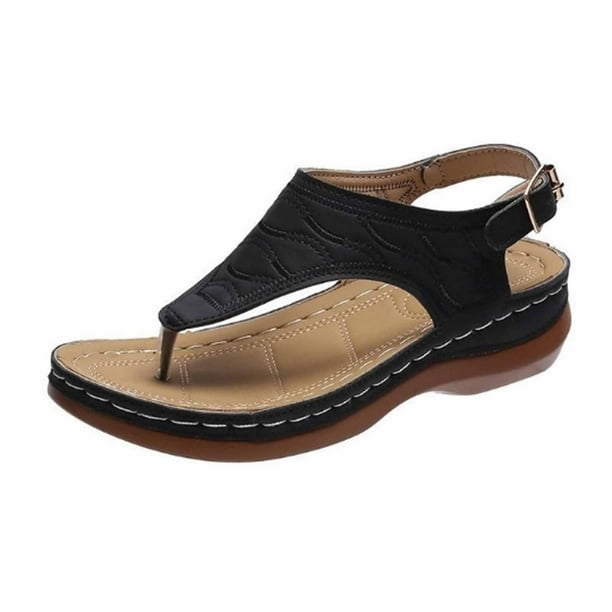TOWED22 Wedge Sandals for Women Summer Strap Sandals Summer Fashion Wedges Flip Buckle Shoes Sandals Black 9.5