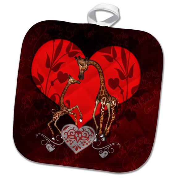 3dRose, Cute giraffe mum with baby, 8x8 Potholder