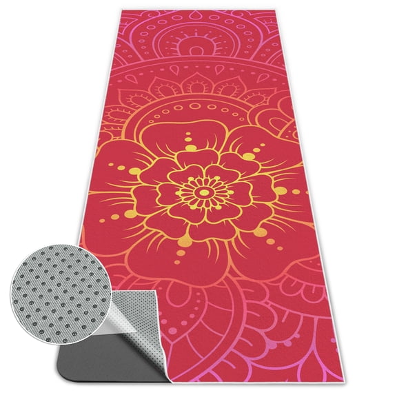 Poedist Yoga Towel, Ultra-Absorbent Yoga Mat Towel for Hot Yoga Towel Non Slip, Featuring Ultra-Stylish Prints, Ideal for Workouts, Hot Yoga, Bikram, Pilates Equipment,72 x 27 in,Red Mandala