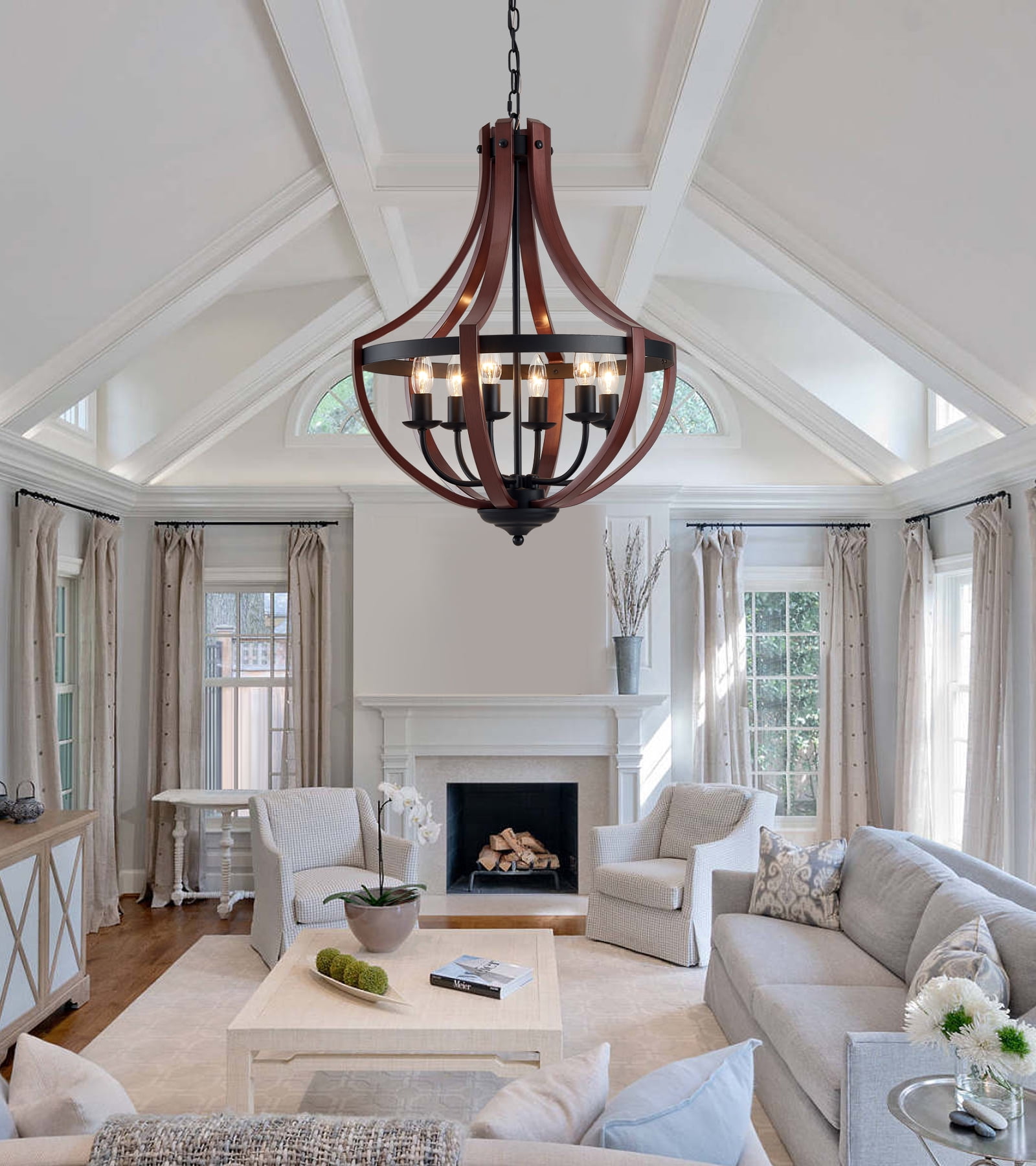 Black Chandelier CWarmozy Farmhouse 5-Light Cage Chandelier