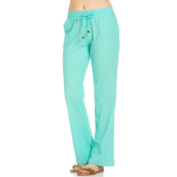 Comfy Drawstring Linen Pants Long with Band Waist (Mint)