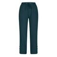thumbnail image 5 of Dollar Sales, BiZtdJrK Womens Elastic Drawstring High Waist Palazzo Pants Solid Casual Loose Straight Leg Trouser Summer Vacation Beach Linen Pants with Pockets Army Green XXXL, 5 of 6