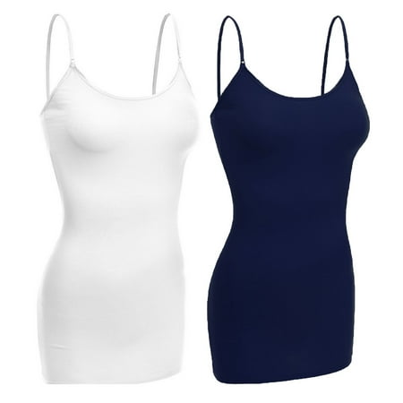 

Women & Juniors Basic Layering Built in Bra Spaghetti Strap Long Cami Top Tank