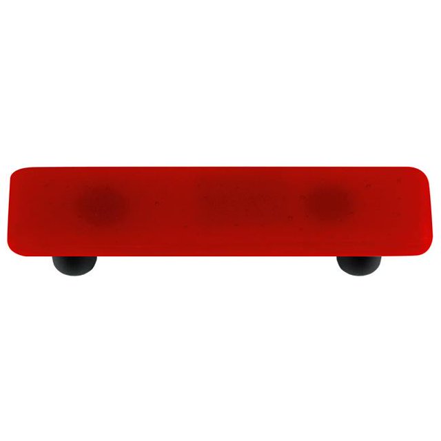Hot Knobs HK1004-PB Red Rectangle Glass Cabinet Pull - Black Post
