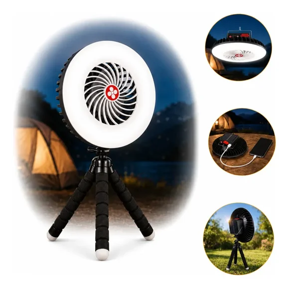Lámpara Ventilador Solar Recargable Camping 3 Velocidades USB LED Colgante