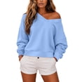 thumbnail image 2 of NominalSnug V Neck Sweatshirt for Women Drop Shoulder Fleece Plain Sweatshirts Casual Long Sleeve Shirts, 2 of 8