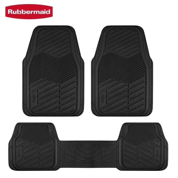 Rubbermaid Rubber Car Floor Mats,All-Weather Automotive Floor Mats, Car Mat Full Set 3 Piece,Easy-Clean Front and Rear Interior Protection for Cars Trucks SUV,Black