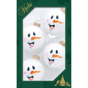 4ct Porcelain White Snowman Face Matte Christmas Ball Ornaments 2.5" (67mm)