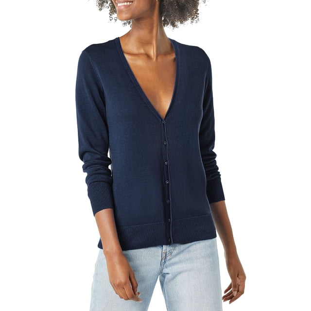 Baberdicy Sweaters for Women Ladies' Solid Tone Buttoned Mercerized Cotton Loose Sweater with Cardigan Jacket Womens Sweaters Dark Blue