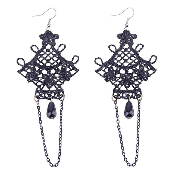 EHJRE 1 Pair Retro Black Lace Gothic Tassel Long Earrings Women Lady Hook Earrings