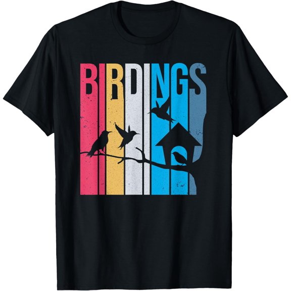 Retro Birdings Bird Watcher on Tree Bird House Birding Gift T-Shirt men and women can wear, black, white, gifts