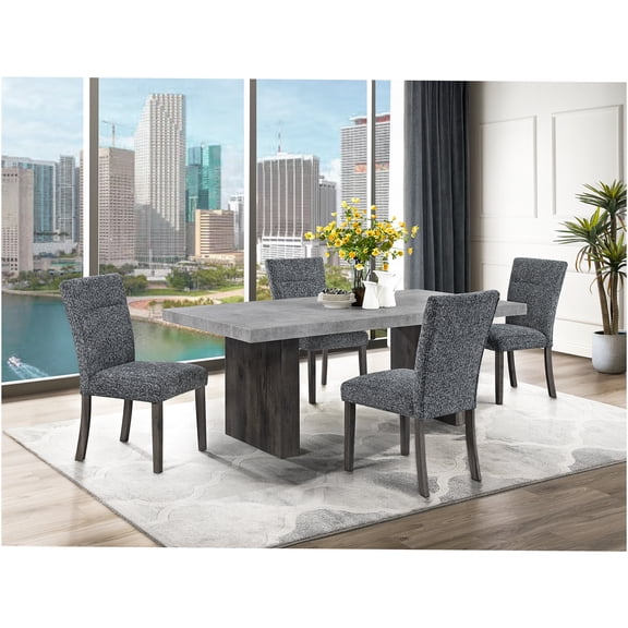 JERFIT 4-Piece Dining Table Set with Chairs, Faux Marble Top Pedestal Base, Contemporary Kitchen & Dining Room Furniture in Gray