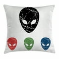 thumbnail image 1 of Outer Space Decor Throw Pillow Cushion Cover, Grunge Illustration of Surreal Alien Head with Motley Effects Threat Forms, Decorative Square Accent Pillow Case, 18 X 18 Inches, Red Green, by Ambesonne, 1 of 2