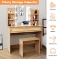 thumbnail image 3 of Sesslife Vanity Desk with Mirror and Lights, Makeup Vanity Table with Large Drawer and Open Shelves for Bedroom Dressing Room, Modern Wood Dressing Table Set with Stool for Girls Women, Natural, 3 of 9