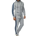 thumbnail image 2 of Men Casual Thicken Suit Hoodie Colorblock Cardigan Sports Outdoor Zipper Sweatshirt Suit Gray,XXXL, 2 of 6