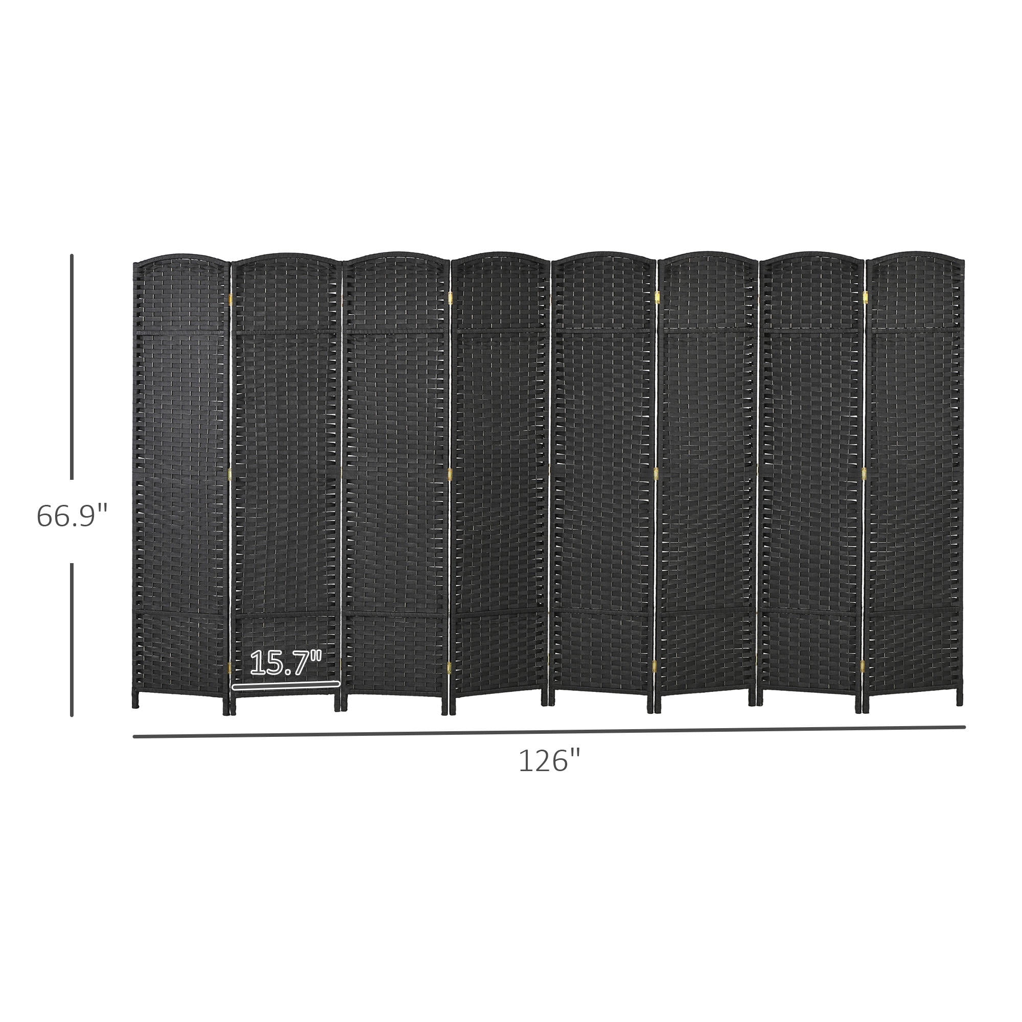 8 Panel Folding Room Divider 66.9" (5.6') Tall - Hand-Woven Privacy Screen Freestanding Wood Partition for Home Office Bedroom, Black