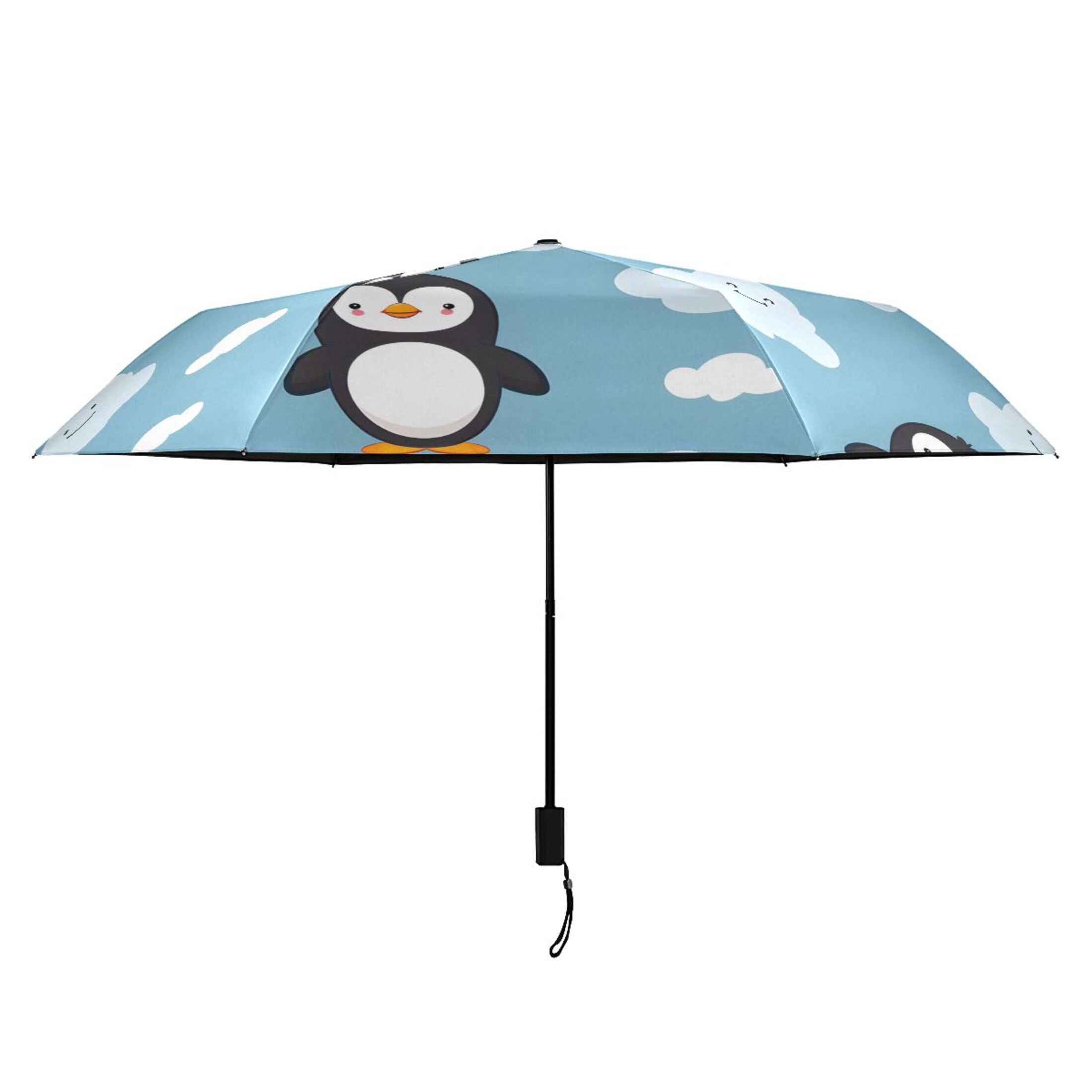 Cartoon Penguins and Cloud Compact Sun Umbrella Windproof Travel Umbrellas for Rain Strong Portable UV Protection