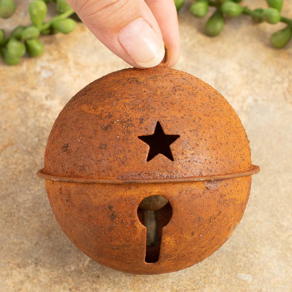 6pc Rusty Metal Sleigh Bell Ornaments 80mm - for Christmas Decor - Factory Direct Craft