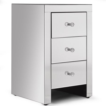 Gymax 3 Drawer Mirrored Nightstand Accent Table Chest ...