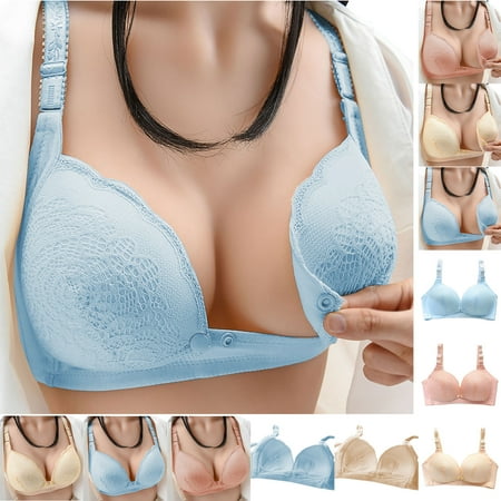 Summer Savings Akafmk Plus Size Bras for Women  Nursing Bras for Breastfeeding  Women s Sexy Comfortable Soft Solid Color Front Open Button Underwear Large Size Bra Secondary Breast Pink L