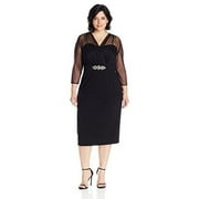 NWT Alex Evenings Plus Size Shift Dress with Illusion Neckline, Black Size 14W